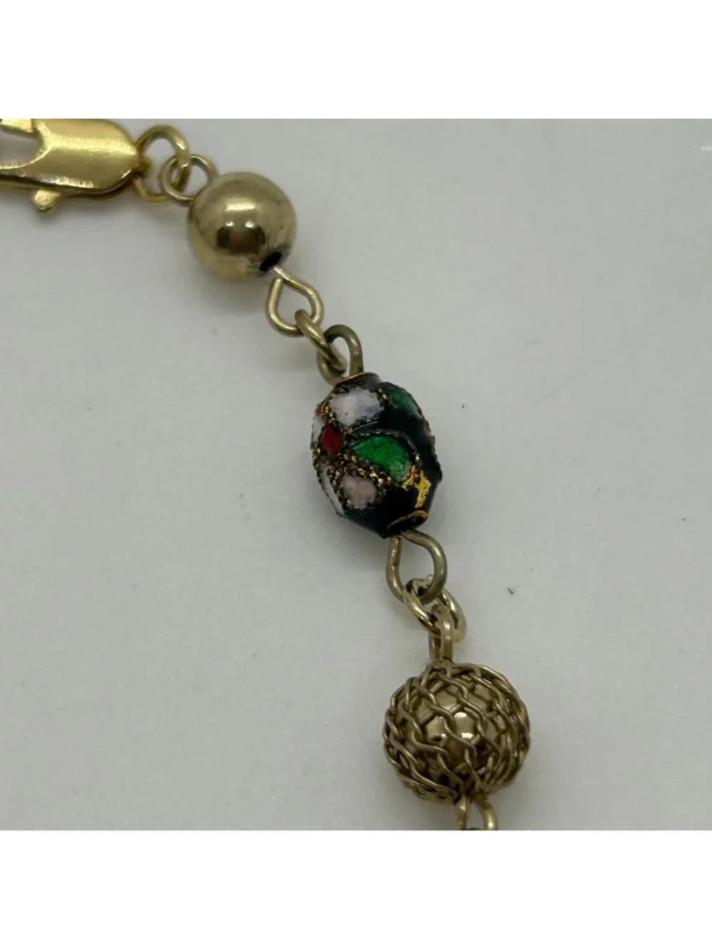 Vintage Cloisonné Bracelet Floral Enamel Filigree Gold Tone Multi-Colored 7